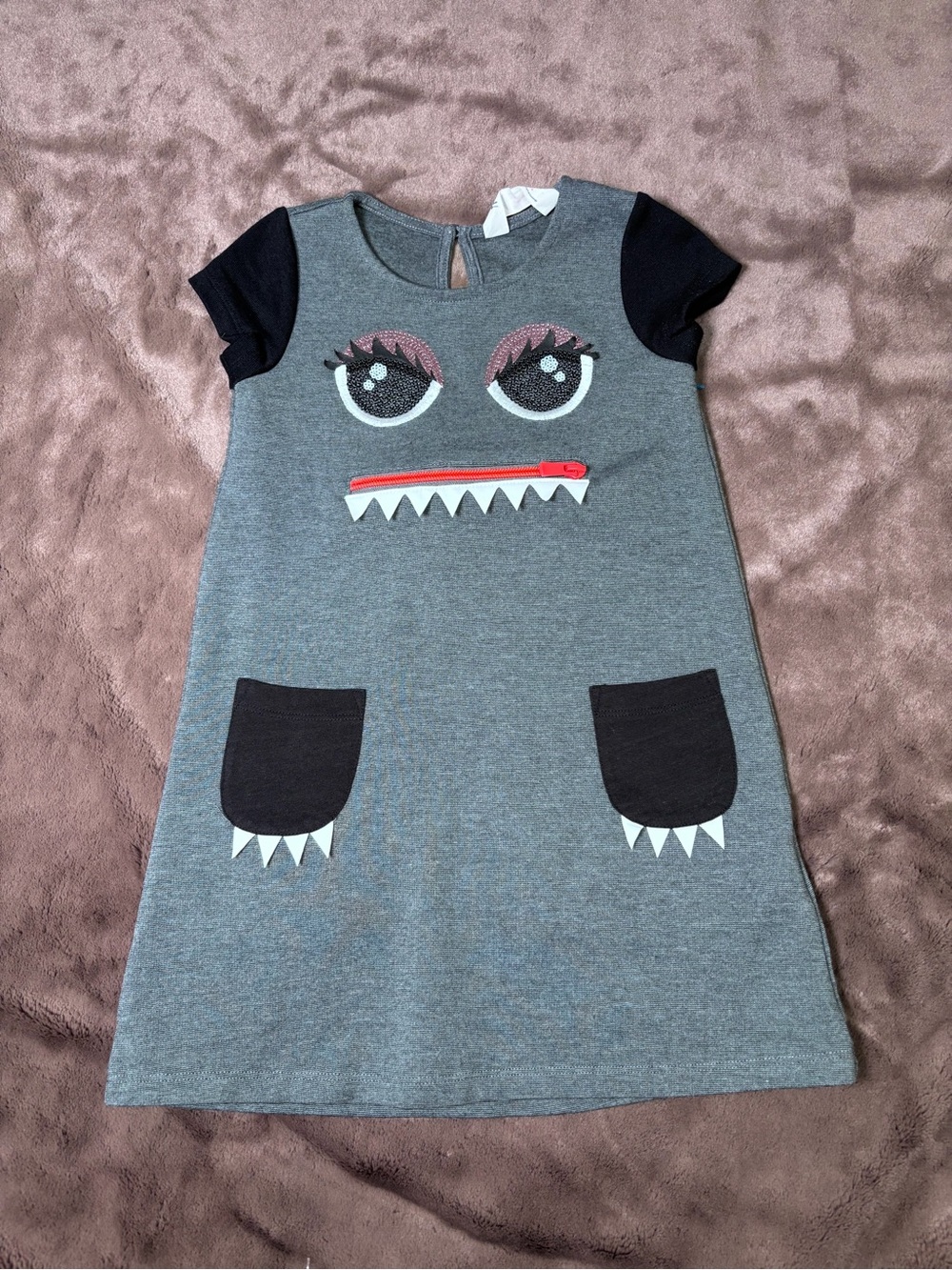 H&M Grey Dress with Black Sleeves and Pink Eye Accents